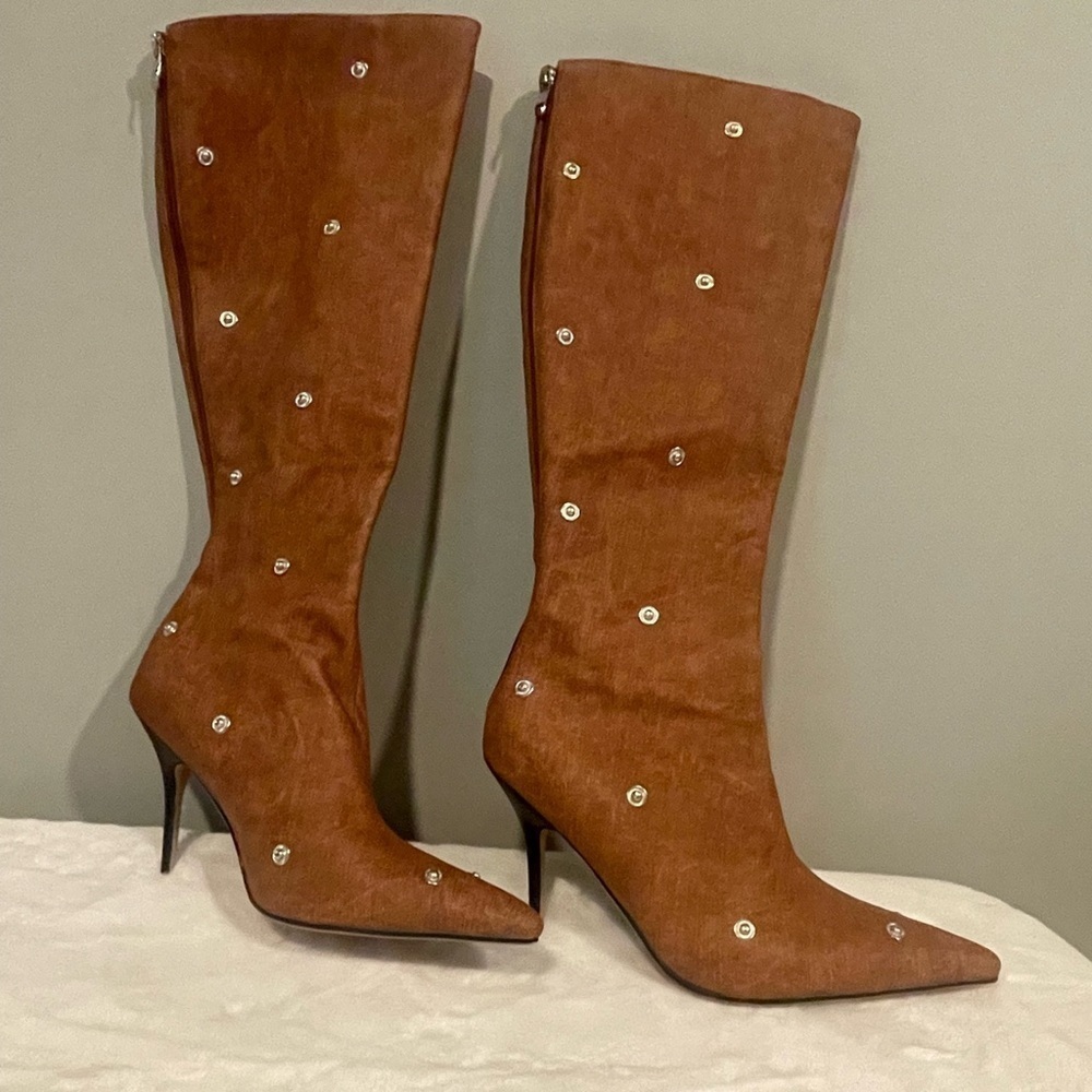 NWOT brown boots size 42 with silver studs see pictures for measurements - Picture 7 of 8